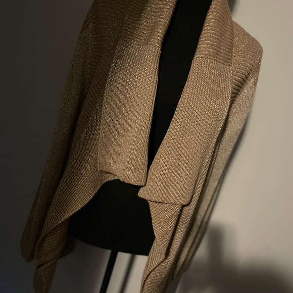 Kenneth Cole New York Open Front Cardigan Size L Gold Metallic Waterfall Shimmer - Picture 12 of 12